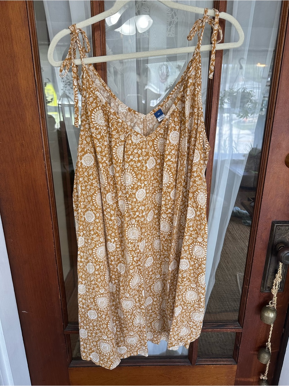 Old Navy Mustard Floral Tie-Shoulder Mini Dress with Pockets